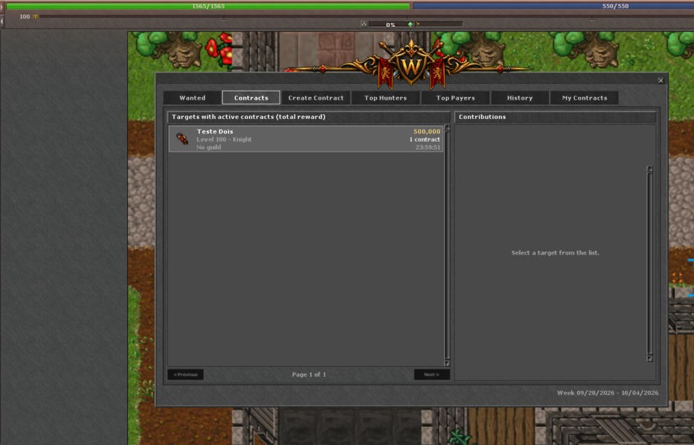 The real Contracts board, showing an active bounty